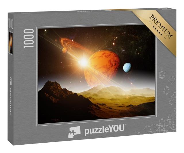 Puzzle 1000 Teile „Blick auf  Planeten und Universum von der Mondoberfläche“
