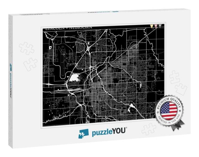 Simple Map of Lincoln, Nebraska, Usa. Black & White Versi... Jigsaw Puzzle