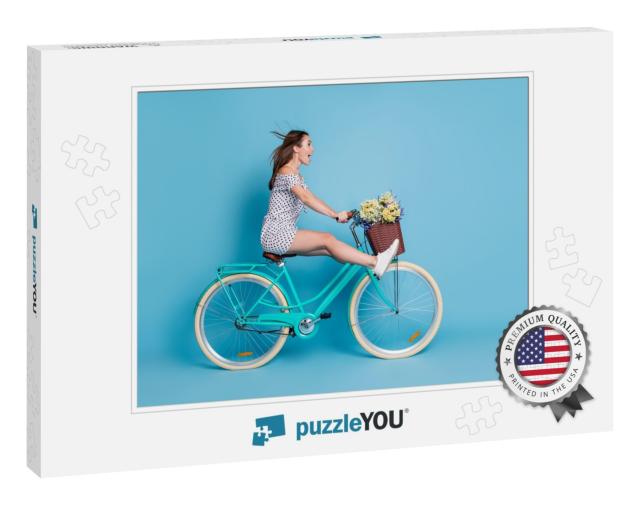 Full Length Profile Photo of Crazy Girl Drive Bike Raise... Jigsaw Puzzle