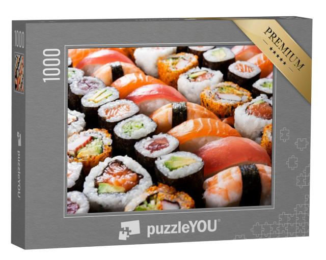 Puzzel 1000 stukjes „Sushi selectie van maki en rollen met tonijn“