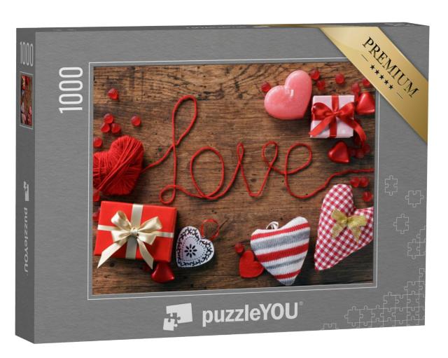 Puzzel 1000 stukjes „De rode draad van liefde voor Valentijnsdag“