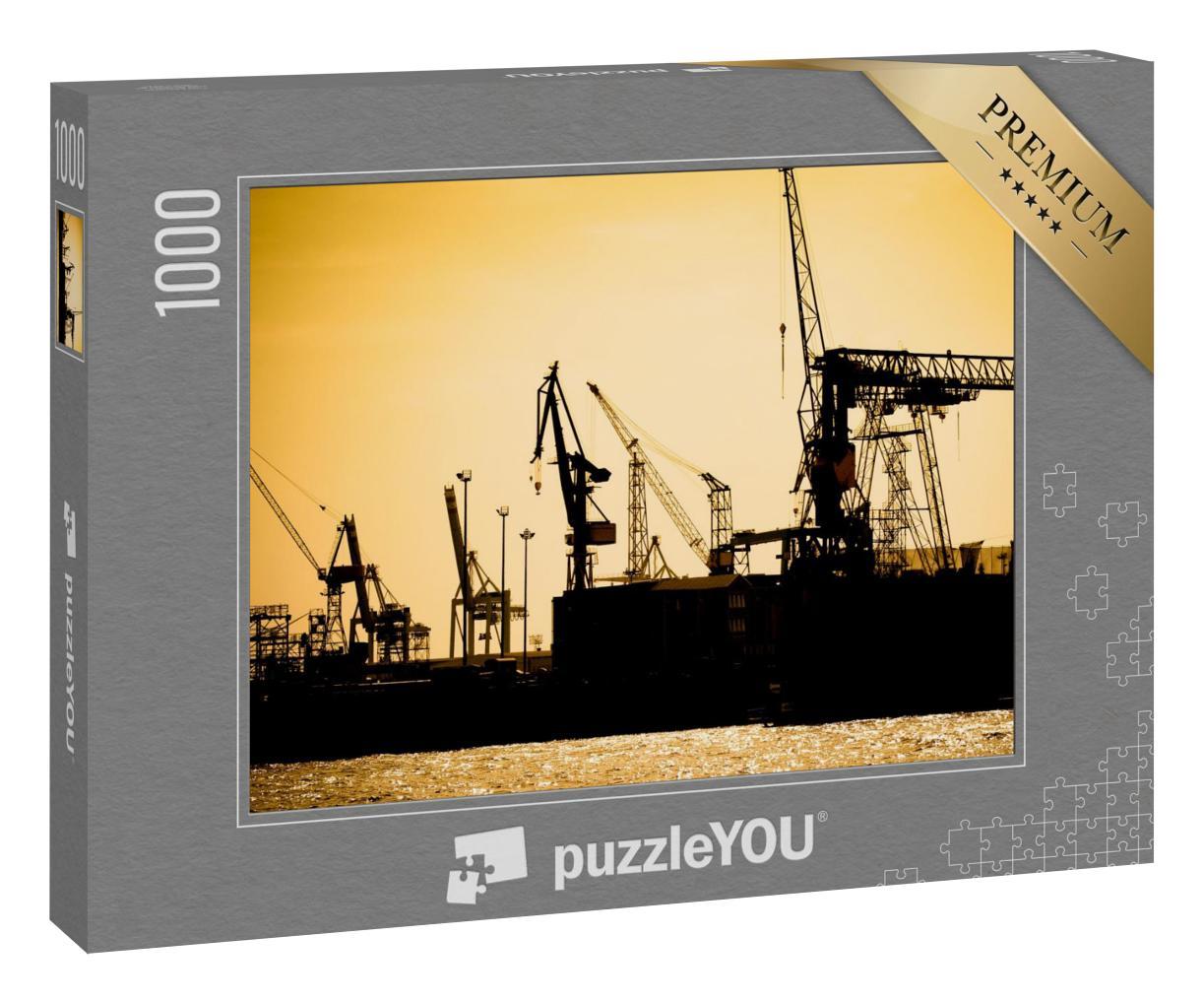 Puzzle 1000 Teile „Sonnenuntergang im Hafen von Hamburg“