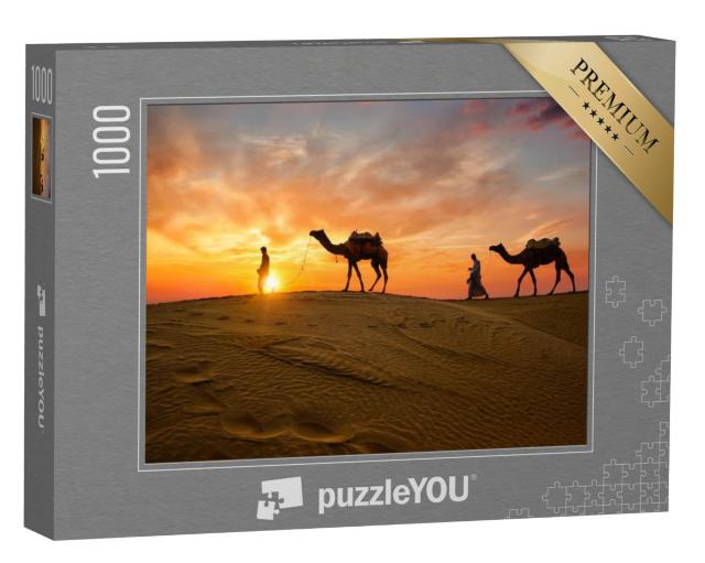 Puzzel 1000 stukjes „Indiase kameeldrijvers in de zandduinen“