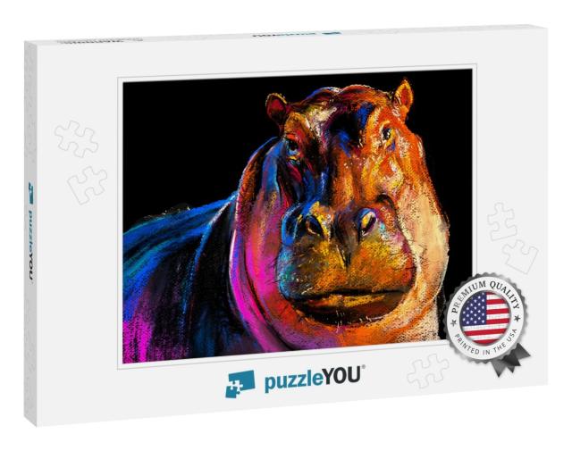 Pastel Painting of a Hippo. Modern Art... Jigsaw Puzzle