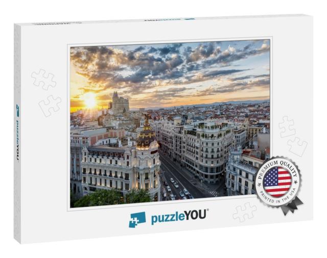 The Skyline of Madrid, Spain, During Sunset... Jigsaw Puzzle