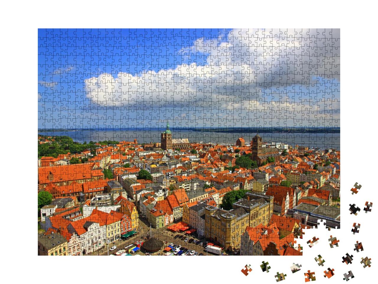 Puzzle 1000 Teile „Panorama von Stralsund aus der Luft, Mecklenburg-Vorpommern, Deutschland“