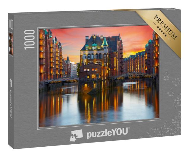 Puzzle 1000 Teile „Alte Speicherstadt in Hamburg bei Nacht“