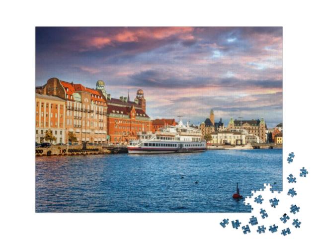 Puzzel 1000 stukjes „Prachtig stadsgezicht bij zonsondergang, Malmö, Zweden“