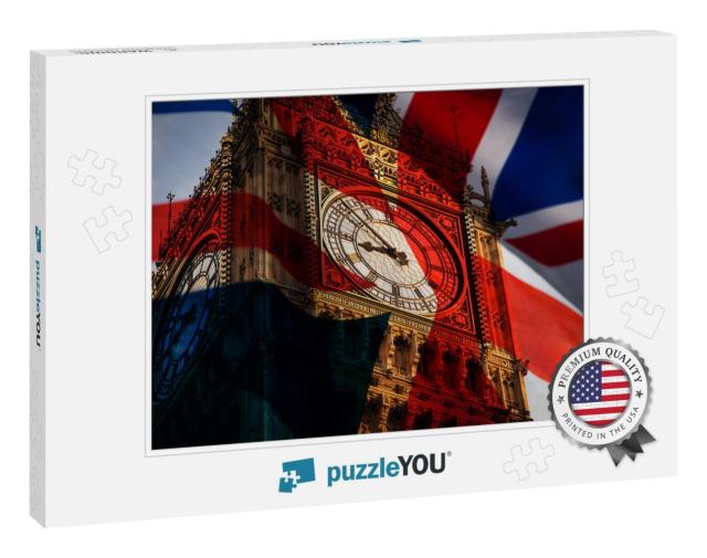 Union Jack Flag & Iconic Big Ben At the Palace of Westmin... Jigsaw Puzzle