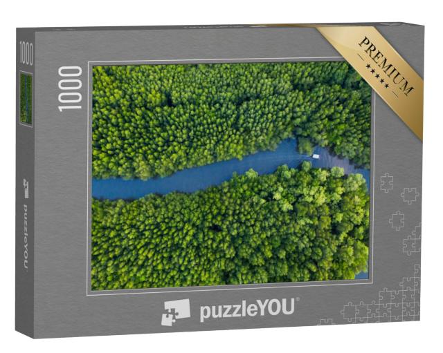 Puzzel 1000 stukjes „Boot op de rivier in Mangrovebosbeheer, Thailand“