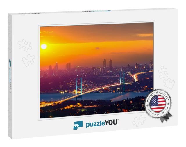 Lovely Sunset Over Bosphorus Bridge Istanbul Turkey... Jigsaw Puzzle