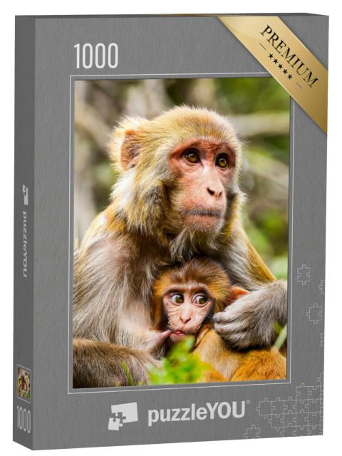 Puzzel 1000 stukjes „Een moederaap met baby“