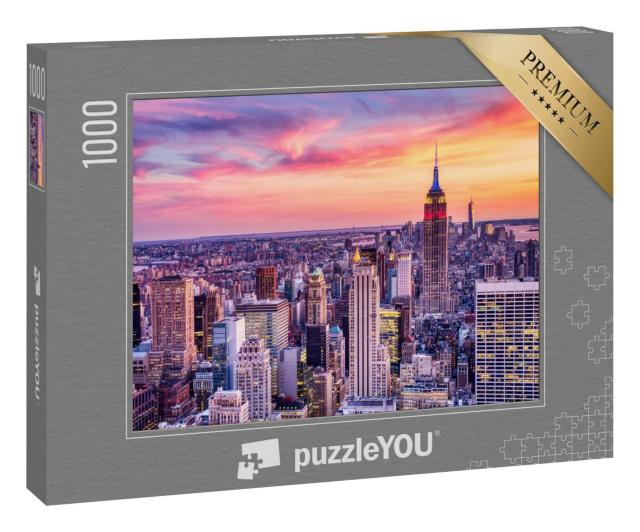 Puzzle 100 Teile „New York City: Sonnenuntergang über Midtown aus der Luft betrachtet“