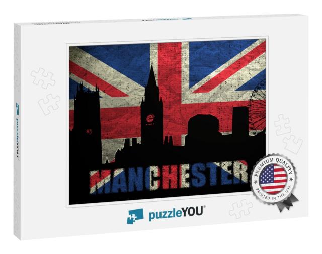 View of Manchester on the Grunge British Flag... Jigsaw Puzzle