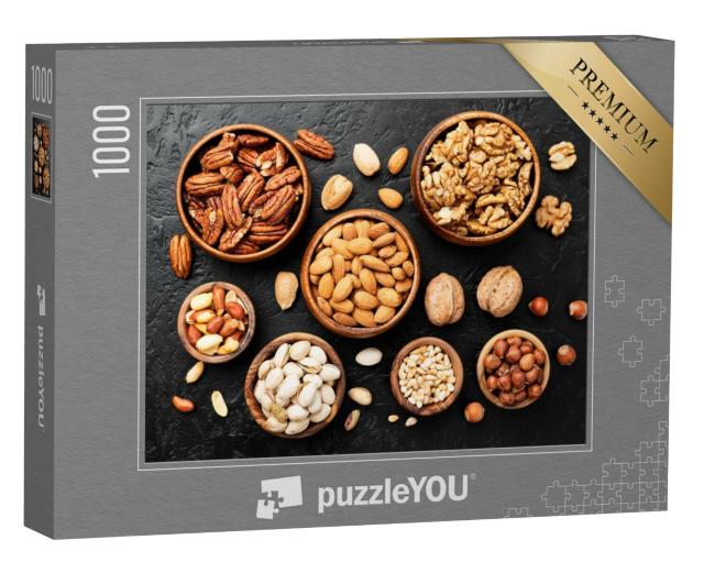 Puzzel 1000 stukjes „Notenmix in houten schelpen“