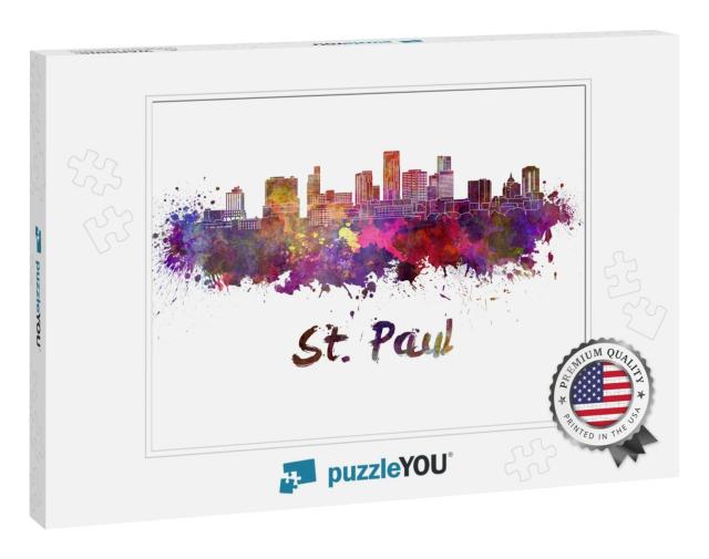 Saint Paul Skyline in Watercolor Splatters with Clipping... Jigsaw Puzzle
