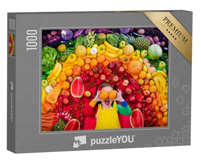 Puzzel 1000 stukjes „Meisjes met een verscheidenheid aan fruit en groenten“