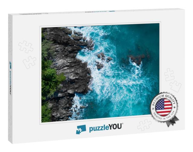Aerial Drone Top View of Oceans Beautiful Waves Crashing... Jigsaw Puzzle