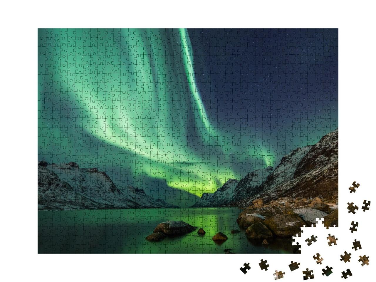 Puzzle 1000 Teile „Nordlichter über dem Wasser“