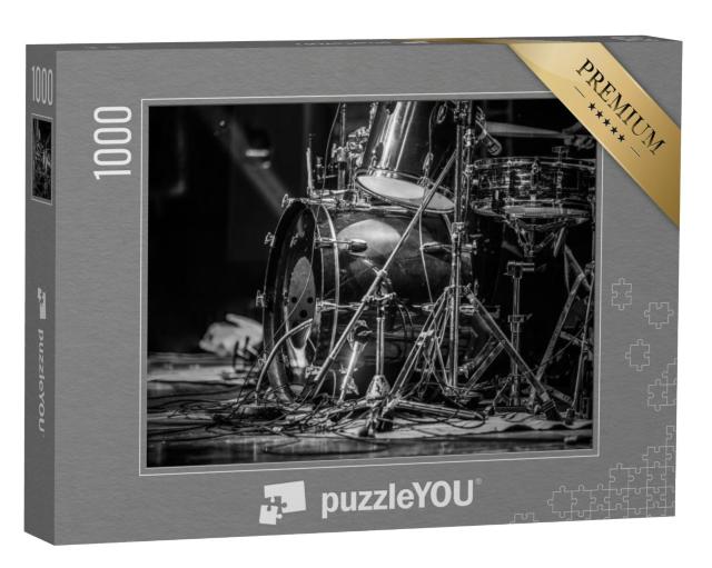 Puzzel 1000 stukjes „Close-up van een drumstel, zwart-wit“