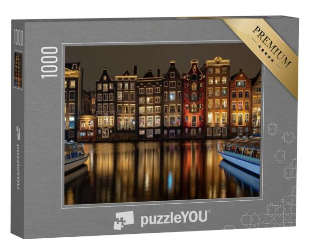 Puzzel 1000 stukjes „Middeleeuwse huizen en cruiseschepen op het Damrak in Amsterdam“