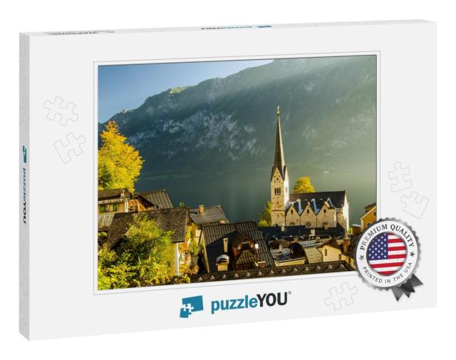 Sunset View of Hallstatt Hallstadt with Blue Sky Above, A... Jigsaw Puzzle