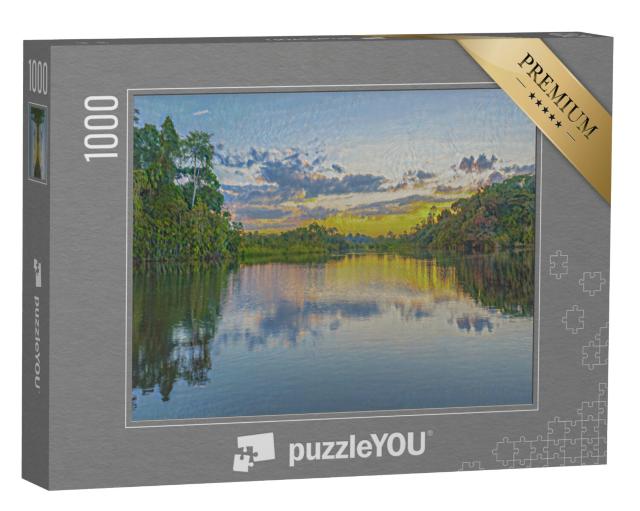 Puzzel 1000 stukjes „in de kunststijl van Claude Monet - Zonsondergang in het Amazonegebied“