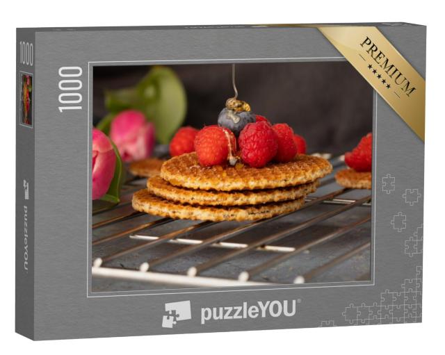 Puzzel 1000 stukjes „Stroopwafels met honing, beroemde Nederlandse snack“