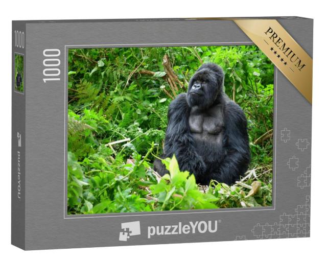 Puzzel 1000 stukjes „Zilverrug berggorilla in een regenwoud in Rwanda“