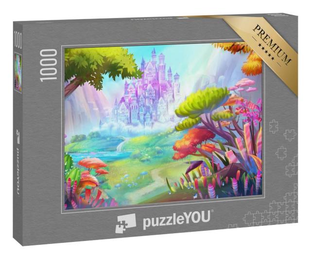 Puzzle 1000 Teile „Fantasy-Illustration: Der Wald und das Schloss“