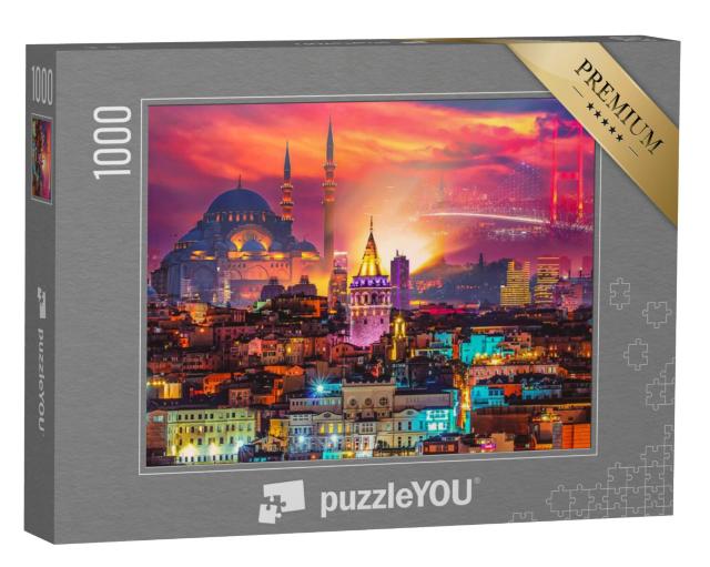 Puzzel 1000 stukjes „Prachtig verlichte skyline van Istanbul, Turkije“