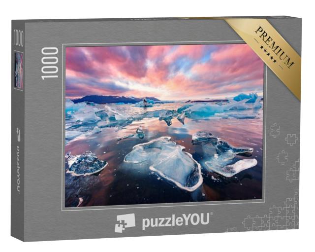 Puzzel 1000 stukjes „Ongelooflijk landschap met ijsbergen in de gletsjerlagune van Jokulsarlon, IJsland“