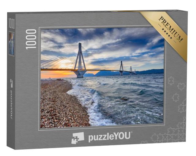 Puzzel 1000 stukjes „Hangbrug over de zeestraat van de Golf van Korinthe, Griekenland“