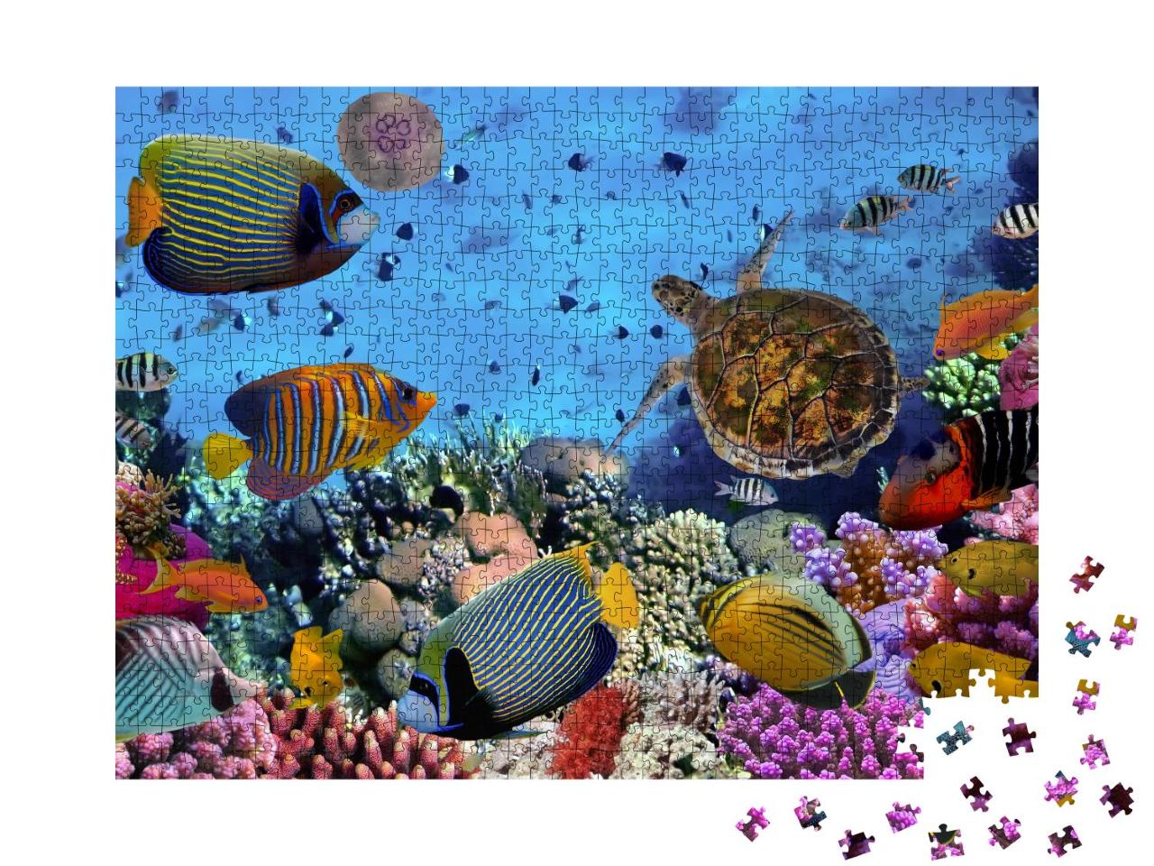 Puzzle 1000 Teile „Buntes Korallenriff mit Fischen und Meeresschildkröten“