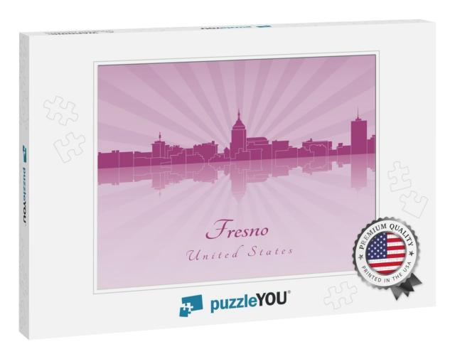 Fresno Skyline in Radiant Orchid in Editable Vector File... Jigsaw Puzzle