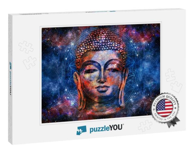 Head of Lord Buddha Digital Art Collage Combined with Wat... Jigsaw Puzzle