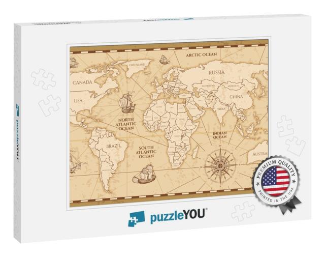 Vector Antique World Map with Countries Boundaries. Antiq... Jigsaw Puzzle