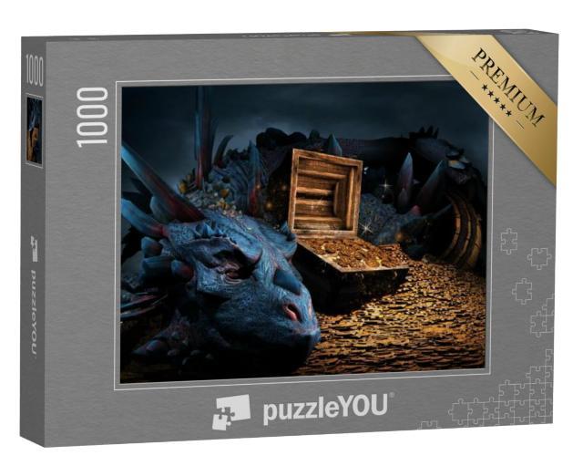 Puzzel 1000 stukjes „Fantasie scène met blauwe draak“