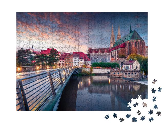 Puzzle 1000 Teile „Sonnenaufgang über der Peterskirchen in Göritz, Deutschland“