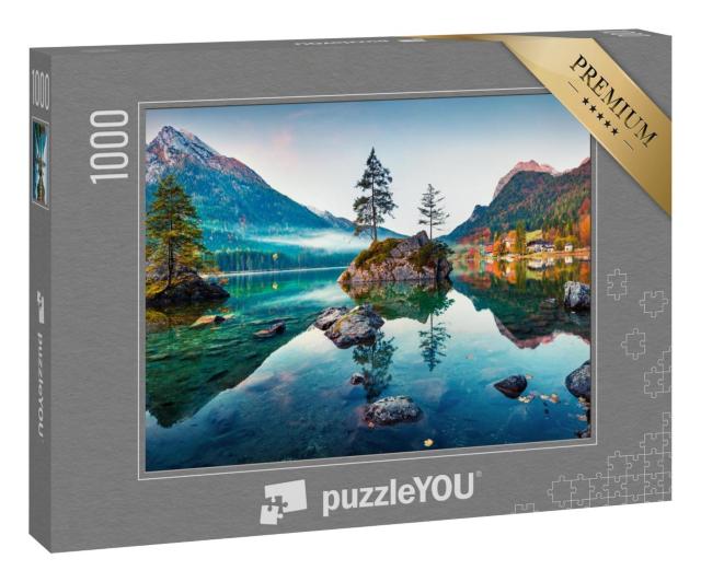 Puzzle 1000 Teile „Herbst am Hintersee: Bayerische Alpen am Morgen, Deutschland“
