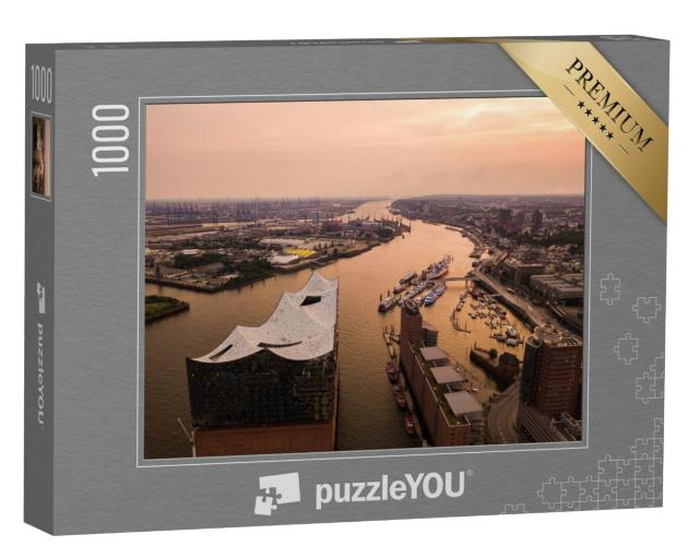 Puzzel 1000 stukjes „Luchtfoto van de Elbe en het operagebouw in Hamburg“