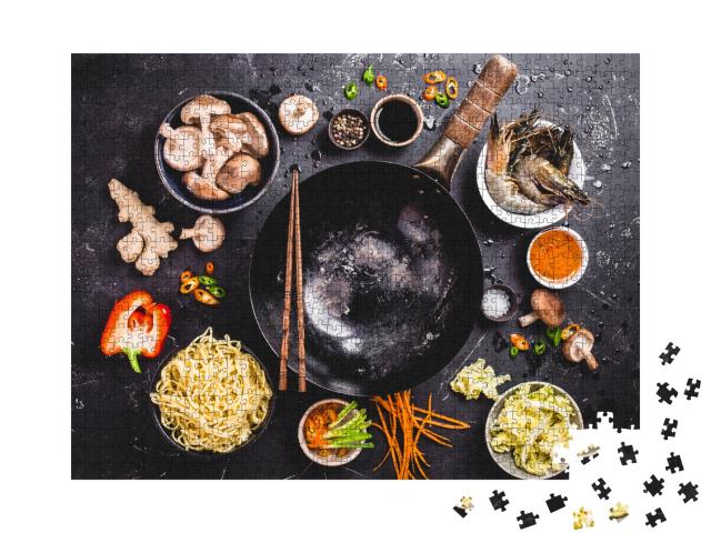 Puzzle 1000 Teile „Asiatisch kochen mit Wok, Gemüse und China-Nudeln“