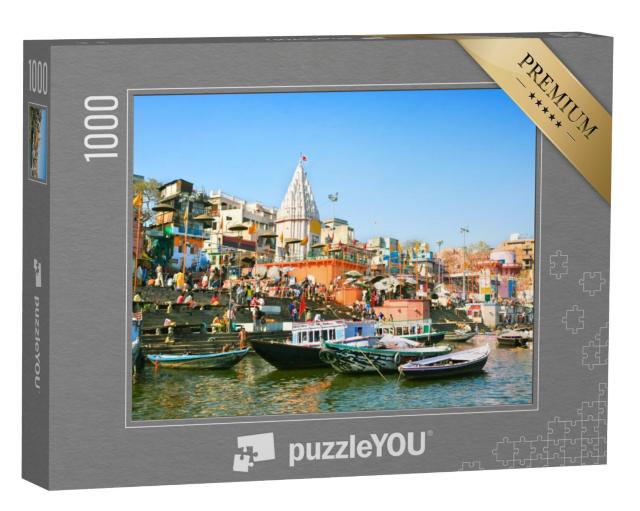 Puzzel 1000 stukjes „Uitzicht op Prayag Ghat aan de Ganges in Uttar Pradesh, Varanasi, India“