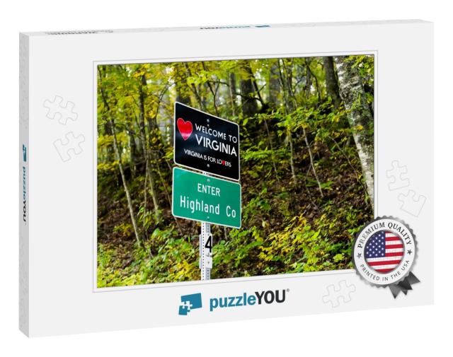 Red Heart Sign on Highway in Virginia with Welcome to Sta... Jigsaw Puzzle