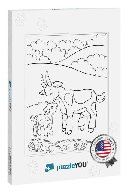 Coloring Pages. Farm Animals. Mother Goat with Her Little... Jigsaw Puzzle