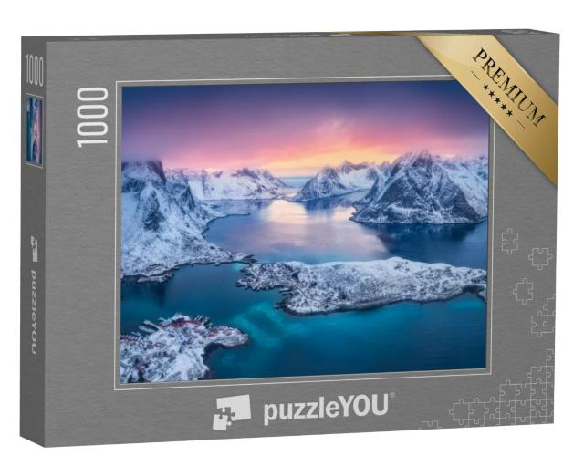 Puzzel 1000 stukjes „Zonsondergang in de winter op de Lofoten, Noorwegen“