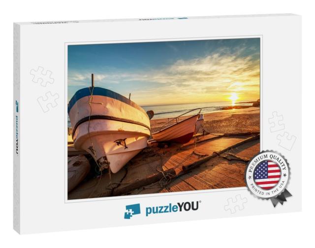 Wooden Fishing Boats in a Small Port on the Beach in Suns... Jigsaw Puzzle