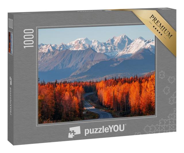 Puzzle 1000 Teile „Blick auf Denali, Mt. Foraker und die Alaska Range vom Parks Highway“