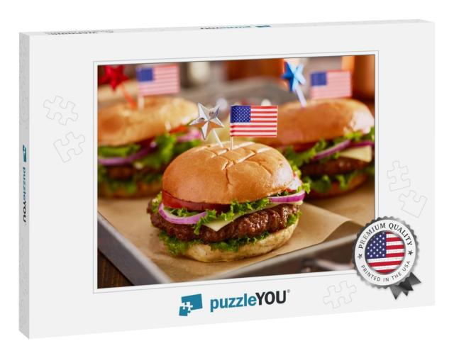 Tray of Burgers with 4th of July Theme... Jigsaw Puzzle
