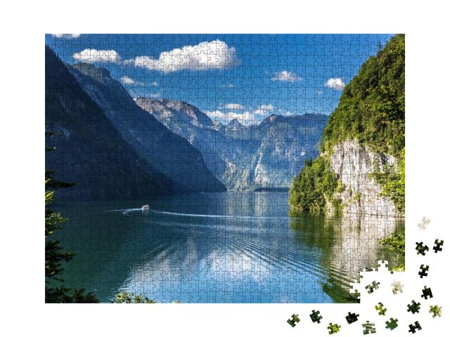 Puzzle 1000 Teile „Idyllischer Alpensee: Königssee, Berchtesgaden, Bayern“